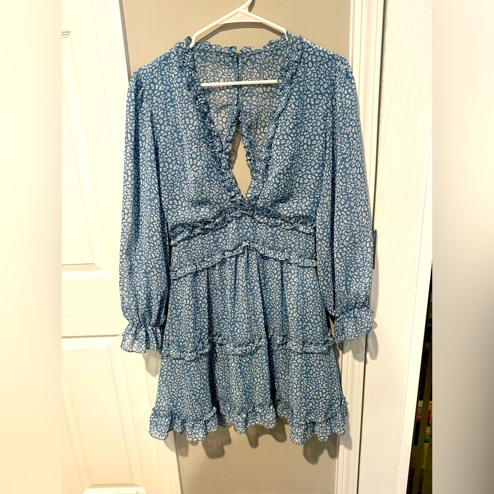 Blue and white open back dress